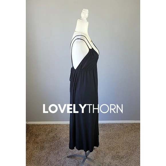 ZARA // black strappy plunge open back goddess midi dress - Picture 9 of 16